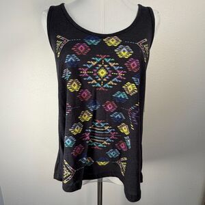 Billabong Tank Top Women’s Large Tribal Aztec Print Black Sleeveless NWT